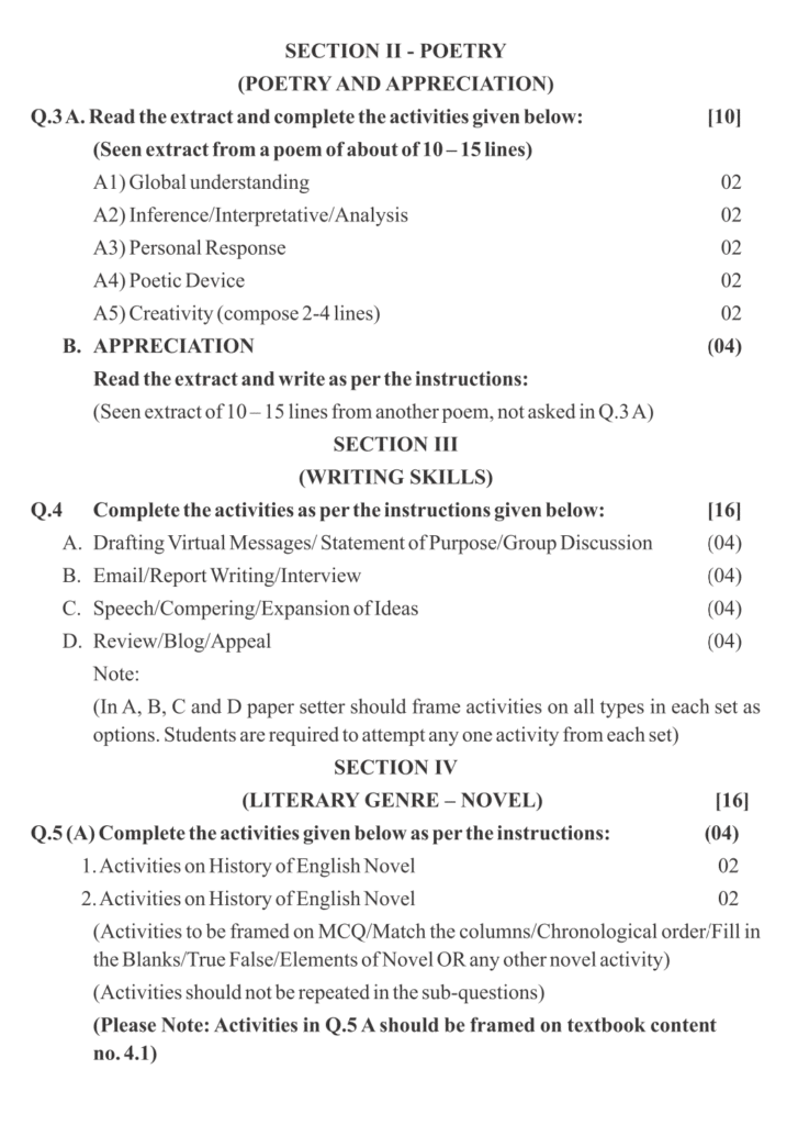 12th English Paper Pattern Maharashtra Board