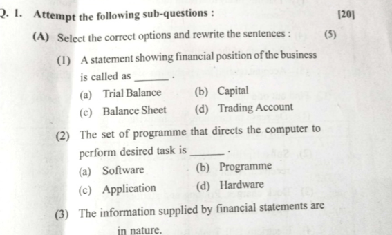 Accounts paper HSC 2021