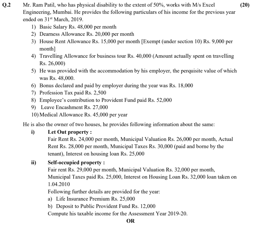 TYBCOM Direct Tax Question Paper Q No 2