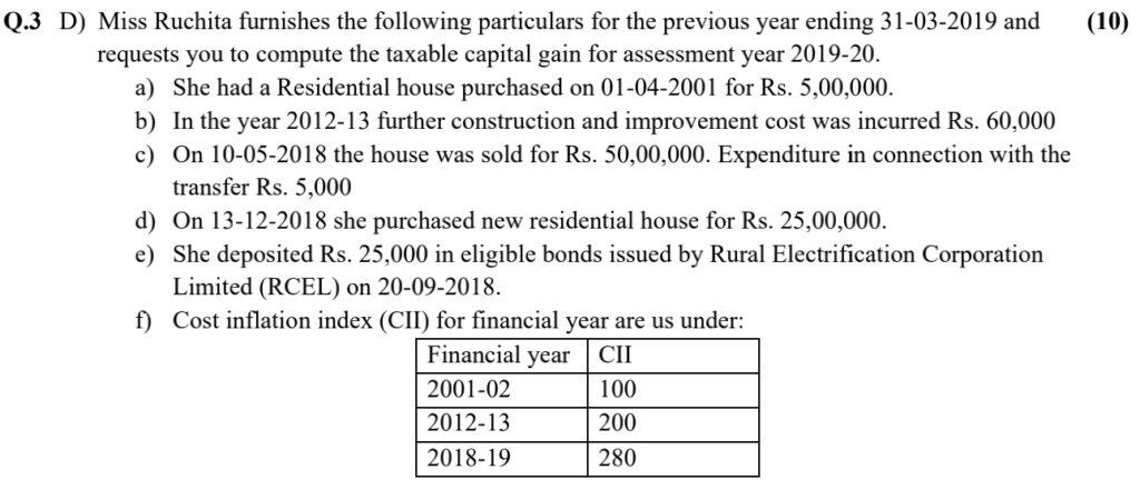 TYBCOM Direct Tax Question Paper Q no 3 D